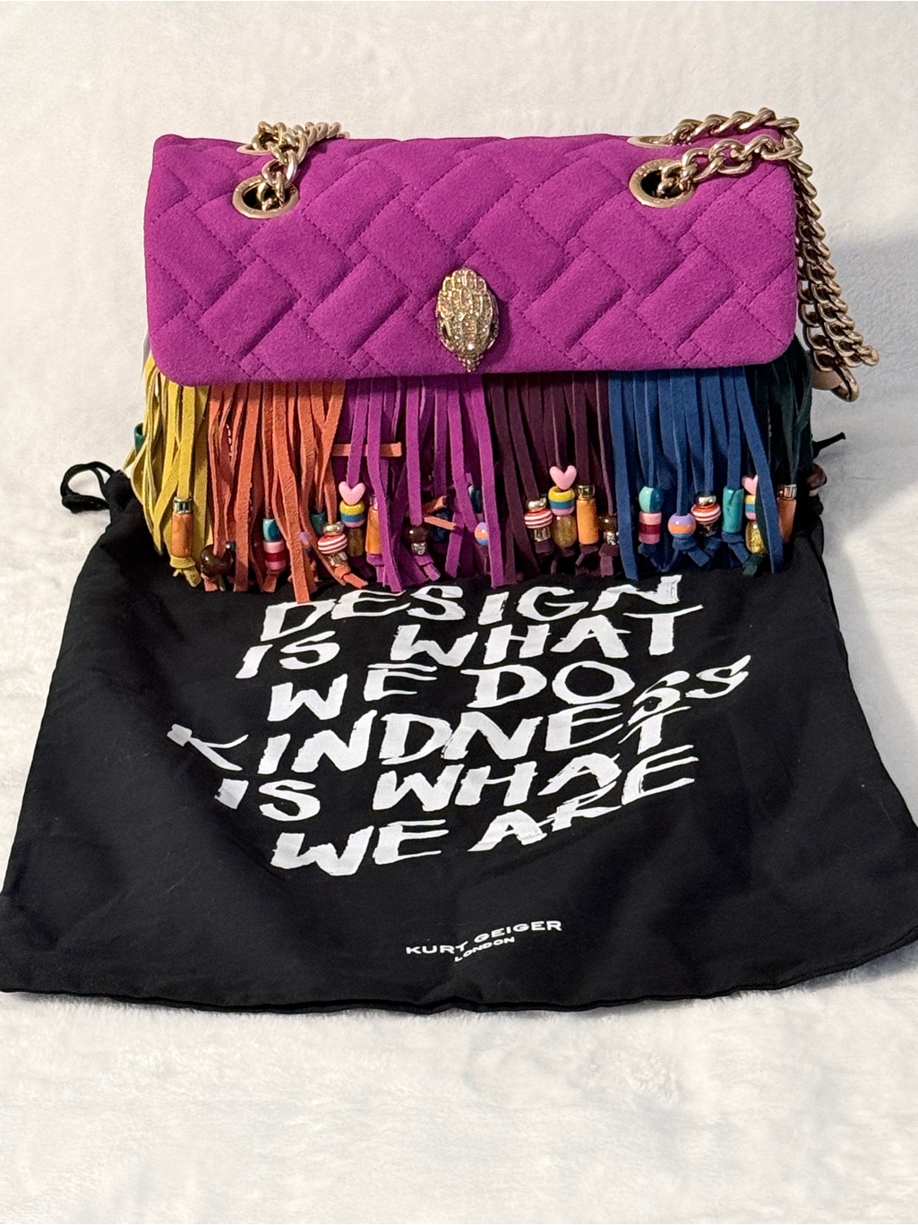 Kurt Geiger Kensington Quilted Fringe Shoulder Bag